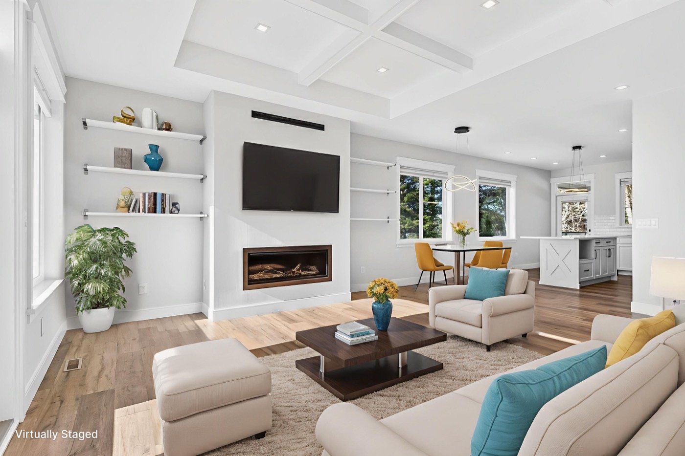 Living room, virtually staged