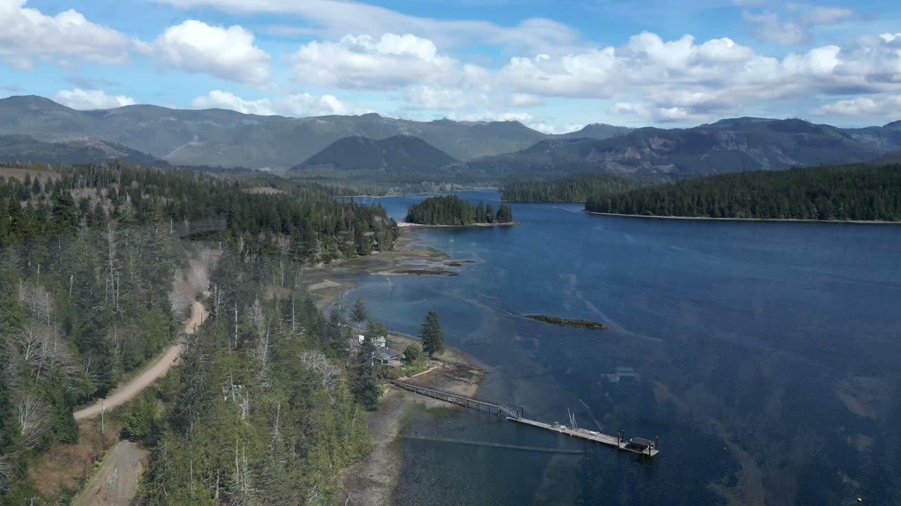 Aerial view of a waterfront community from a listing video sample